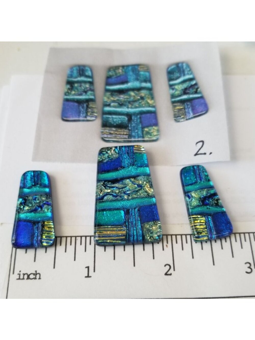 Gemstone Loose Set of 3  Dichroic glass 60 ct  12.8  gr 1" x 0.5"  1 1/5 x 0.75"